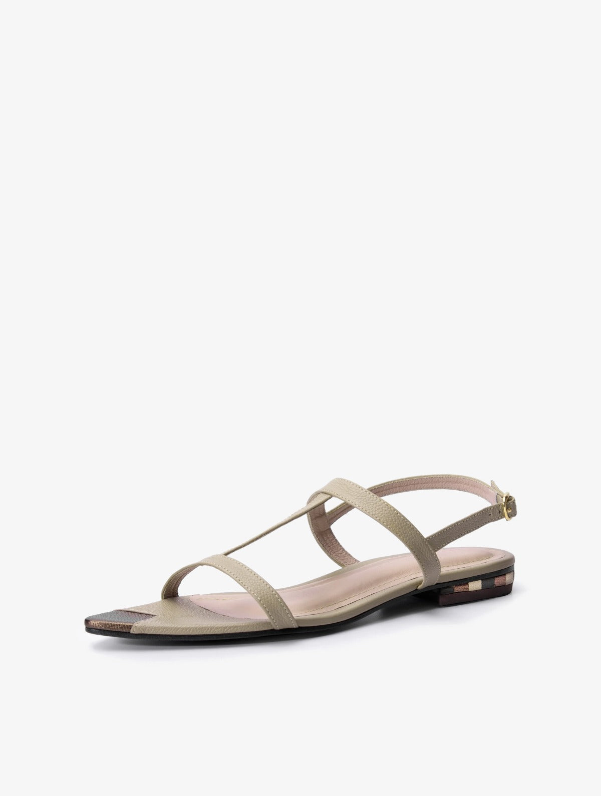 Mosaic Sandals Beige, sandalias planas de cuero hechas a mano, Bibiana Hernández